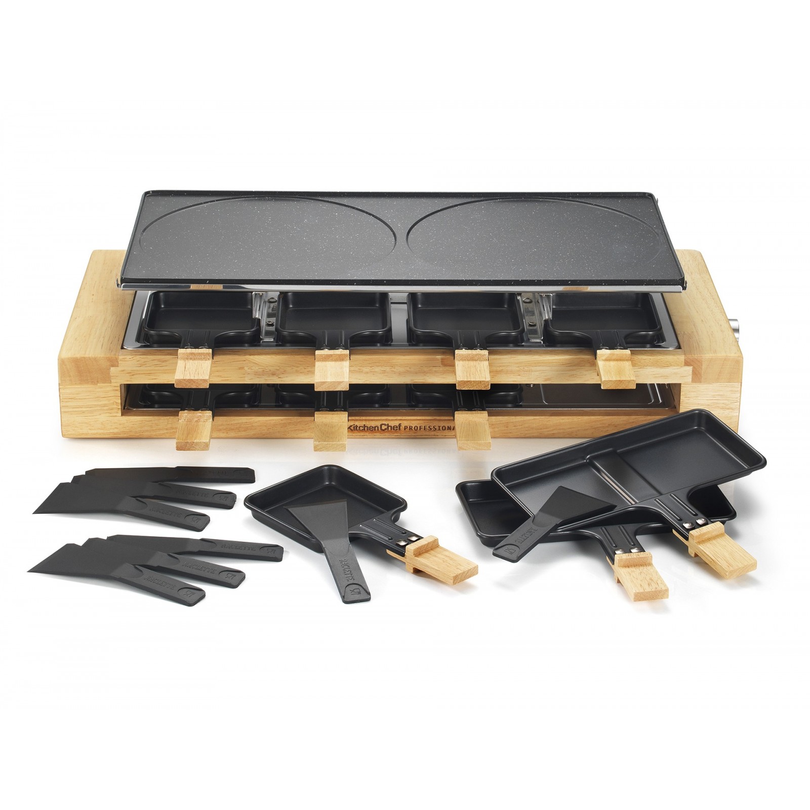 Raclette/Gril/Crêpe 1500w Noire Bois KITCHEN CHEF 8 Personnes